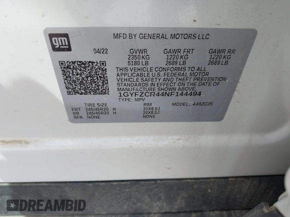 2022 Cadillac XT4 FWD Premium Luxury with VIN 1GYFZCR44NF144494, listed as a IAAI auction lot 42072181 with 41,891 mi miles and . Bid and sale history available at DreamBid. Image 9.