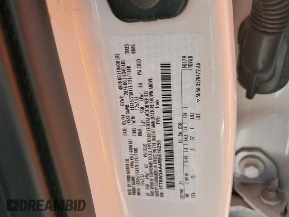 2024 Ford F-350 with VIN 1FT8W3AA4REE16255, listed as a Copart auction lot 48944835 with Not provided miles and Salvage title. Bid and sale history available at DreamBid. Image 13.