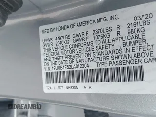 2020 Acura TLX w/Technology Pkg with VIN 19UUB1F52LA012204, listed as a IAAI auction lot 41467041 with 31,484 mi miles. Bid and sale history available at carsss.com. Image 9.
