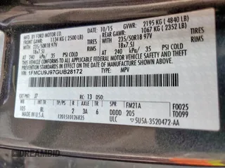 2016 Ford Escape Titanium с VIN 1FMCU9J97GUB28172, выставлен на аукционе Copart как лот 59658095 с пробегом Не указан миль и Списание • Salvage title. История ставок и продаж доступна на DreamBid. Изображение 14.