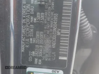 2022 Kia EV6 Wind with VIN KNDC3DLC0N5045953, listed as a Copart auction lot 45698615 with 39,762 mi miles and Salvage Title. Bid and sale history available at carsss.com. Image 13.