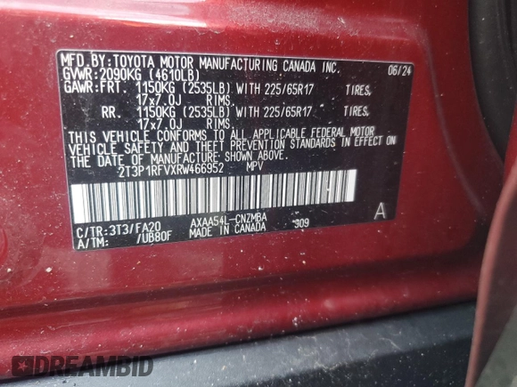2024 Toyota RAV4 XLE with VIN 2T3P1RFVXRW466952, listed as a Copart auction lot 53199425 with 9,429 mi miles and Salvage Title. Bid and sale history available at carsss.com. Image 13.