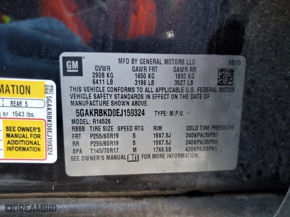2014 Buick Enclave Leather with VIN 5GAKRBKD0EJ159324, listed as a Copart auction lot 42716555 with 180,530 mi miles and Clean Title. Bid and sale history available at carsss.com. Image 13.