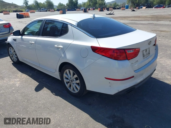 2015 Kia Optima LX with VIN KNAGM4A72F5616233, listed as a IAAI auction lot 41824232 with 163,006 mi miles. Bid and sale history available at carsss.com. Image 3.