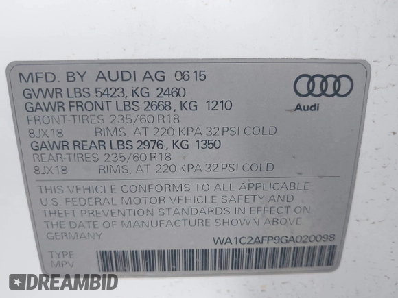 2016 Audi Q5 Premium с VIN WA1C2AFP9GA020098, выставлен на аукционе IAAI как лот 42021514 с пробегом 106 309 миль миль и . История ставок и продаж доступна на DreamBid. Изображение 9.
