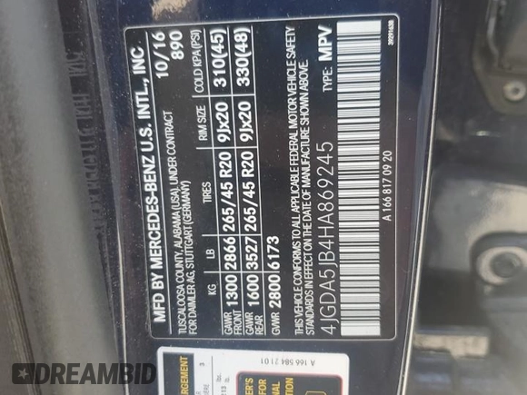 2017 Mercedes-Benz GLE 350 z VIN 4JGDA5JB4HA869245, wystawiony jako Copart lot #57169465 z przebiegiem 106 136 mil mil oraz Szkoda całkowita • Salvage title. Historia ofert i sprzedaży dostępna na DreamBid. Obrazek 13.
