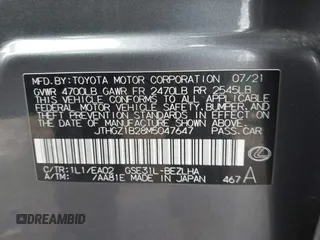 2021 Lexus IS 350 F Sport with VIN JTHGZ1B28M5047647, listed as a IAAI auction lot 41520143 with 27,544 mi miles and . Bid and sale history available at DreamBid. Image 9.
