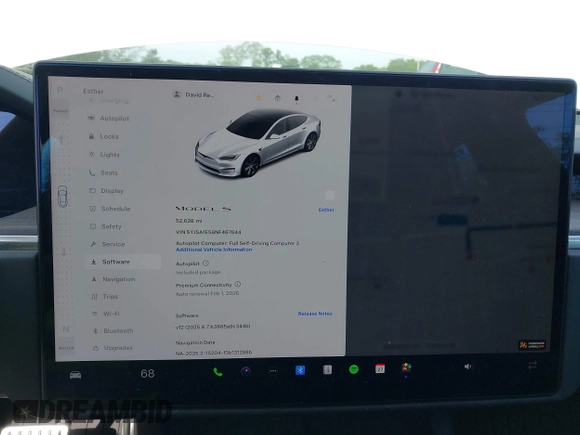 2022 Tesla Model S with VIN 5YJSA1E58NF467644, listed as a IAAI auction lot 42344403 with 52,628 mi miles and . Bid and sale history available at DreamBid. Image 7.