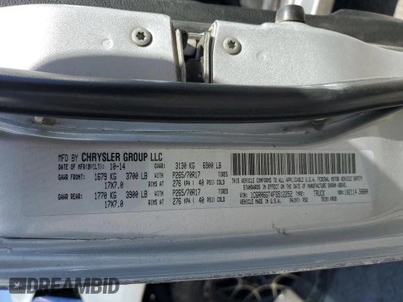2015 Ram 1500 Lone Star with VIN 1C6RR6GT4FS512252, listed as a Copart auction lot 49677395 with 124,847 mi miles and Salvage Title. Bid and sale history available at carsss.com. Image 13.