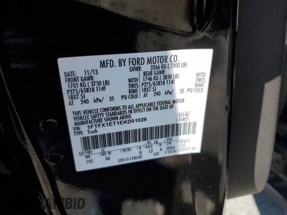 2014 Ford F-150 XL with VIN 1FTFX1ET1EKD01029, listed as a Copart auction lot 50314565 with 161,177 mi miles and Salvage Title. Bid and sale history available at carsss.com. Image 14.