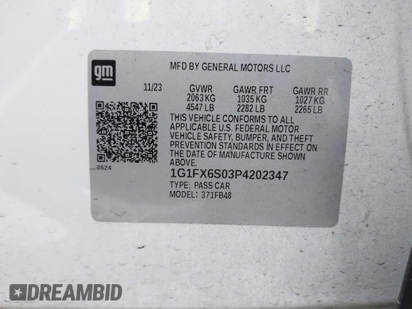 2023 Chevrolet Bolt EV 2LT with VIN 1G1FX6S03P4202347, listed as a IAAI auction lot 42183829 with 14,195 mi miles and . Bid and sale history available at DreamBid. Image 9.