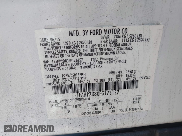 2015 Ford Taurus SE with VIN 1FAHP2D80FG176157, listed as a IAAI auction lot 41985771 with 102,252 mi miles and . Bid and sale history available at carsss.com. Image 9.