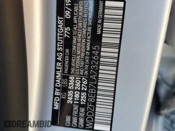 2020 Mercedes-Benz E-Class E 350 with VIN WDDZF8EB7LA732645, listed as a Copart auction lot 42632555 with 39,720 mi miles and Salvage Title. Bid and sale history available at carsss.com. Image 12.