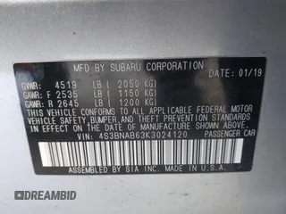 2019 Subaru Legacy with VIN 4S3BNAB63K3024120, listed as a IAAI auction lot 42068855 with 67,041 mi miles. Bid and sale history available at carsss.com. Image 9.