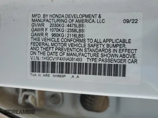 2022 Honda Accord Sedan Sport SE with VIN 1HGCV1F4XNA081493, listed as a Copart auction lot 53209525 with 34,316 mi miles and Salvage Title. Bid and sale history available at carsss.com. Image 14.