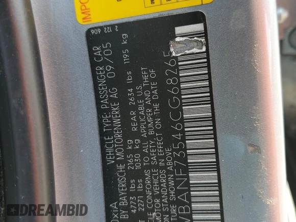 2006 BMW 5 Series 530xi with VIN WBANF73546CG68265, listed as a Copart auction lot 51184425 with 194,170 mi miles and Salvage Title. Bid and sale history available at DreamBid. Image 15.
