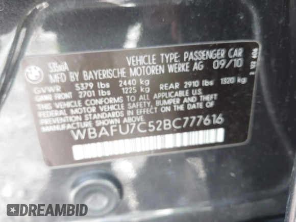 2011 BMW 5 Series 535i xDrive z VIN WBAFU7C52BC777616, wystawiony jako IAAI lot #41599614 z przebiegiem 150 723 mil mil oraz . Historia ofert i sprzedaży dostępna na DreamBid. Obrazek 9.