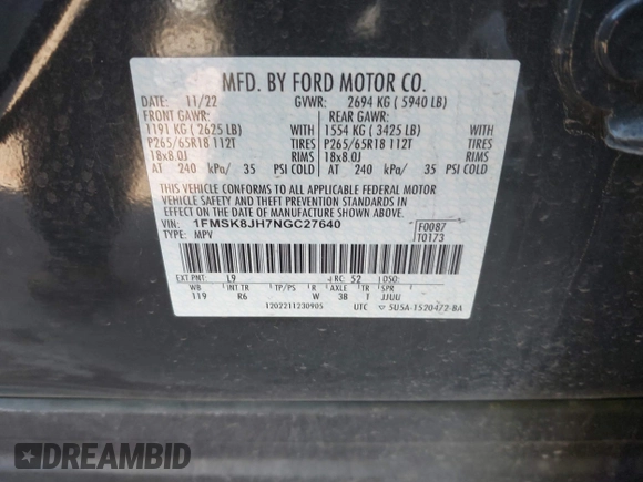 2022 Ford Explorer Timberline with VIN 1FMSK8JH7NGC27640, listed as a IAAI auction lot 41632183 with 21,624 mi miles. Bid and sale history available at carsss.com. Image 9.