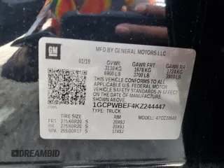 2019 Chevrolet Silverado 1500 Custom with VIN 1GCPWBEF4KZ244447, listed as a Copart auction lot 80223094 with 49,545 mi miles and Salvage Title. Bid and sale history available at carsss.com. Image 12.