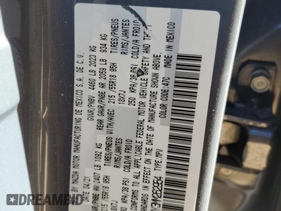 2021 Mazda CX-30 Premium with VIN 3MVDMBDY3MM262954, listed as a Copart auction lot 48798565 with Not provided miles and Salvage title. Bid and sale history available at DreamBid. Image 13.