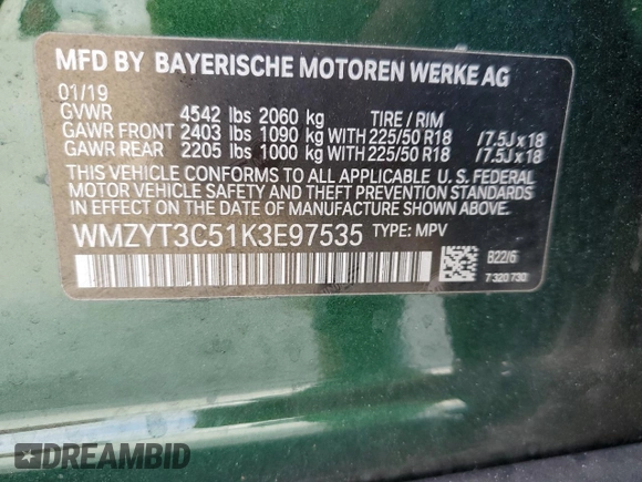 2019 MINI Countryman Cooper S с VIN WMZYT3C51K3E97535, выставлен на аукционе Copart как лот 45473095 с пробегом 42 672 миль миль и Списание • Salvage title. История ставок и продаж доступна на DreamBid. Изображение 13.