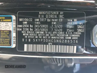 2022 Kia Telluride SX with VIN 5XYP5DHC5NG286516, listed as a Copart auction lot 55111655 with 40,010 mi miles and Salvage title. Bid and sale history available at DreamBid. Image 13.