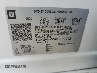 2020 Chevrolet Traverse High Country with VIN 1GNEVNKW9LJ317772, listed as a Copart auction lot 72787954 with 27,042 mi miles and Salvage Title. Bid and sale history available at carsss.com. Image 16.