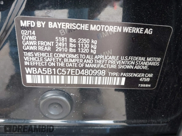 2014 BMW 5 Series 535i z VIN WBA5B1C57ED480998, wystawiony jako IAAI lot #42095081 z przebiegiem 150 556 mil mil oraz . Historia ofert i sprzedaży dostępna na DreamBid. Obrazek 9.