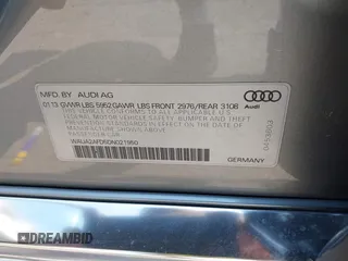 2013 Audi A8 4.0L with VIN WAUA2AFD5DN021950, listed as a IAAI auction lot 42472512 with 126,964 mi miles and . Bid and sale history available at DreamBid. Image 9.