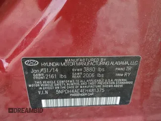 2014 Hyundai Elantra SE with VIN 5NPDH4AE4EH481375, listed as a Copart auction lot 58931095 with 187,303 mi miles and Salvage title. Bid and sale history available at DreamBid. Image 13.