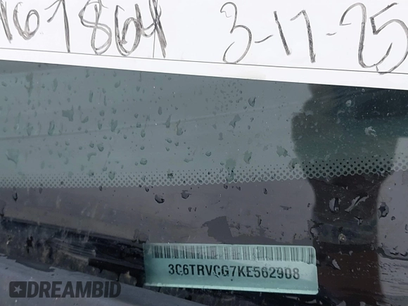 2019 Ram ProMaster Cargo with VIN 3C6TRVCG7KE562908, listed as a IAAI auction lot 41803457 with 167,864 mi miles and . Bid and sale history available at DreamBid. Image 9.