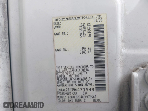 2009 Nissan Altima S z VIN 1N4AL21E39N471549, wystawiony jako IAAI lot #42203365 z przebiegiem 197 775 mil mil oraz . Historia ofert i sprzedaży dostępna na DreamBid. Obrazek 9.