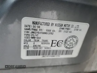 2006 Infiniti G35 z VIN JNKCV51F06M613752, wystawiony jako Copart lot #49462945 z przebiegiem 255 599 mil mil oraz Szkoda całkowita • Salvage title. Historia ofert i sprzedaży dostępna na DreamBid. Obrazek 13.