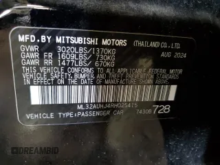 2024 Mitsubishi Mirage ES z VIN ML32AUHJ4RH025415, wystawiony jako Copart lot #60139955 z przebiegiem 10 109 mil mil oraz Czysty tytuł • Clean title. Historia ofert i sprzedaży dostępna na DreamBid. Obrazek 13.