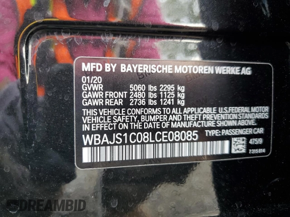 2020 BMW 5 Series 540i с VIN WBAJS1C08LCE08085, выставлен на аукционе Copart как лот 87147214 с пробегом 11 000 миль миль и На запчасти • Non repairable. История ставок и продаж доступна на DreamBid. Изображение 12.
