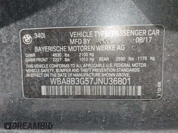 2018 BMW 3 Series 340i z VIN WBA8B3G57JNU36801, wystawiony jako IAAI lot #42524722 z przebiegiem 63 787 mil mil oraz . Historia ofert i sprzedaży dostępna na DreamBid. Obrazek 9.