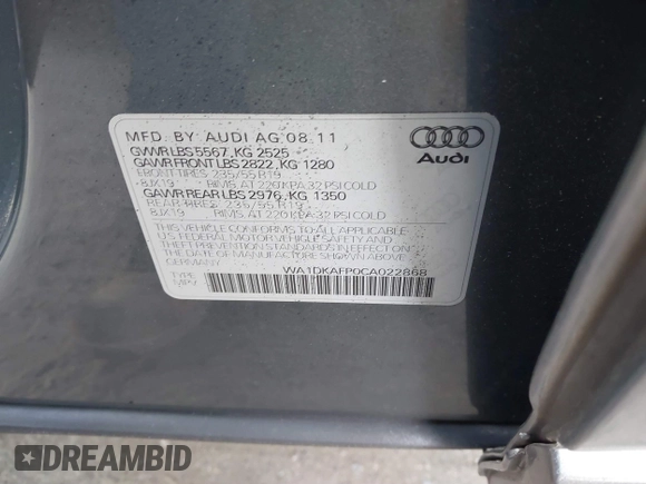 2012 Audi Q5 3.2L Premium Plus with VIN WA1DKAFP0CA022868, listed as a IAAI auction lot 41759336 with 139,088 mi miles. Bid and sale history available at carsss.com. Image 9.