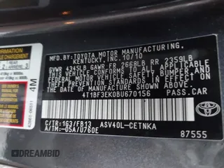 2011 Toyota Camry LE with VIN 4T1BF3EK0BU670156, listed as a IAAI auction lot 41963803 with 188,653 mi miles and . Bid and sale history available at carsss.com. Image 9.