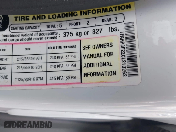 2012 Ford Focus SE with VIN 1FAHP3F22CL210262, listed as a IAAI auction lot 42430510 with 182,952 mi miles and . Bid and sale history available at DreamBid. Image 9.