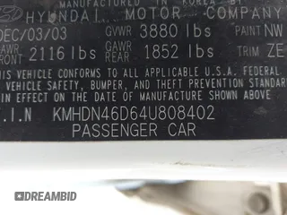 2004 Hyundai Elantra GLS z VIN KMHDN46D64U808402, wystawiony jako IAAI lot #42341726 z przebiegiem Nie podano mil oraz . Historia ofert i sprzedaży dostępna na DreamBid. Obrazek 9.