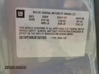 2008 Chevrolet Impala LT with VIN 2G1WT58K381301262, listed as a Copart auction lot 86634124 with 185,539 mi miles and Salvage Title. Bid and sale history available at DreamBid. Image 13.