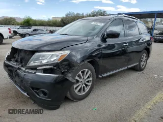 2015 Nissan Pathfinder SV z VIN 5N1AR2MN8FC628824, wystawiony jako Copart lot #54905785 z przebiegiem 91 158 mil mil oraz Szkoda całkowita • Salvage title. Historia ofert i sprzedaży dostępna na DreamBid. Obrazek 1.