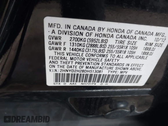2013 Acura MDX with VIN 2HNYD2H28DH513081, listed as a IAAI auction lot 41552009 with 145,170 mi miles. Bid and sale history available at carsss.com. Image 9.