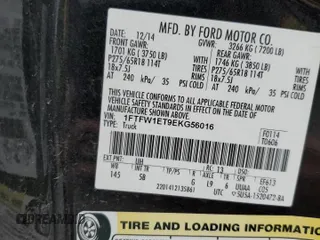 2014 Ford F-150 XL with VIN 1FTFW1ET9EKG56016, listed as a Copart auction lot 48050285 with 102,062 mi miles and Salvage Title. Bid and sale history available at carsss.com. Image 12.