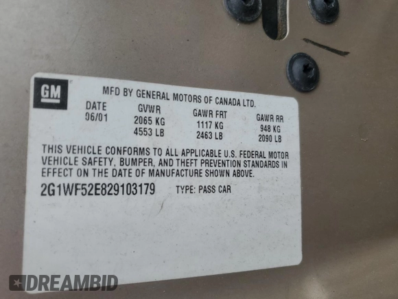 2002 Chevrolet Impala with VIN 2G1WF52E829103179, listed as a Copart auction lot 62672885 with 79,037 mi miles and Clean title. Bid and sale history available at DreamBid. Image 12.