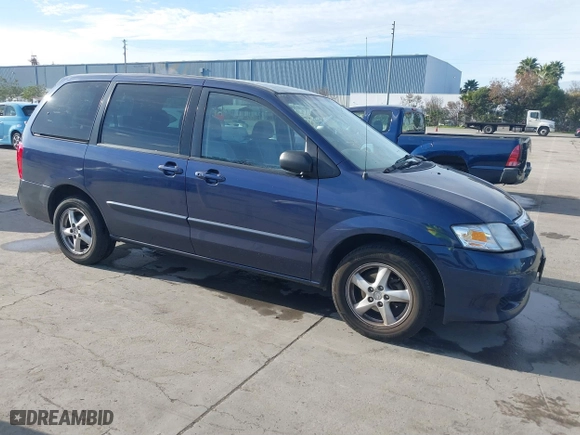 2003 Mazda MPV LX with VIN JM3LW28A030354777, listed as a IAAI auction lot 41624923 with 199,283 mi miles. Bid and sale history available at carsss.com. Image 1.
