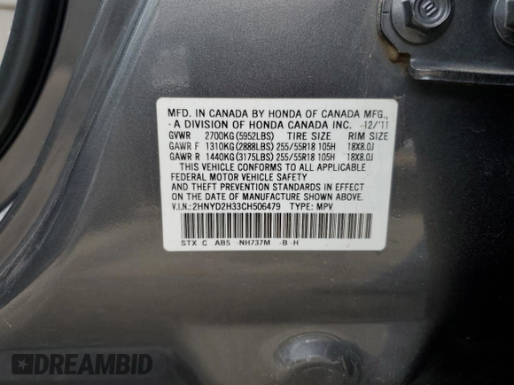 2012 Acura MDX Tech Pkg with VIN 2HNYD2H33CH506479, listed as a Copart auction lot 51346705 with 115,155 mi miles and Salvage Title. Bid and sale history available at carsss.com. Image 15.