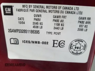 2005 Buick Allure CX with VIN 2G4WF532851186395, listed as a Copart auction lot 49961285 with 191,011 mi miles and Salvage Title. Bid and sale history available at DreamBid. Image 12.