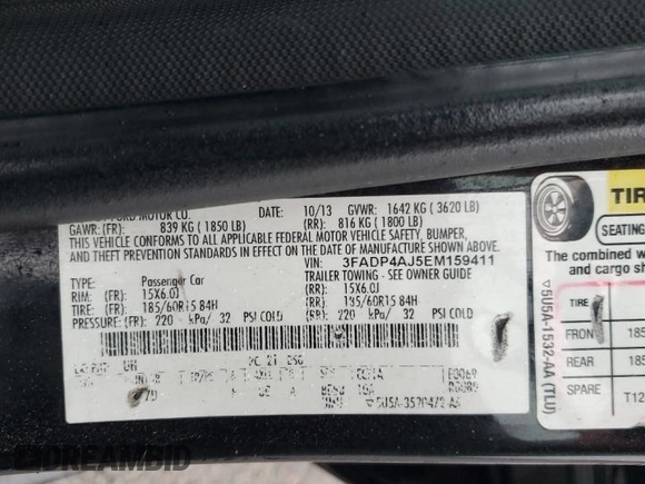 2014 Ford Fiesta S with VIN 3FADP4AJ5EM159411, listed as a Copart auction lot 48252435 with 115,484 mi miles and Salvage title. Bid and sale history available at DreamBid. Image 14.