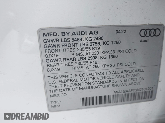 2022 Audi Q5 S line Premium z VIN WA1GAAFY3N2101201, wystawiony jako IAAI lot #41263245 z przebiegiem 28 361 mil mil oraz . Historia ofert i sprzedaży dostępna na DreamBid. Obrazek 9.